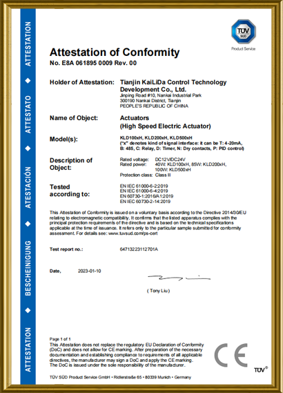 Certificat d\'actionneur électrique 2